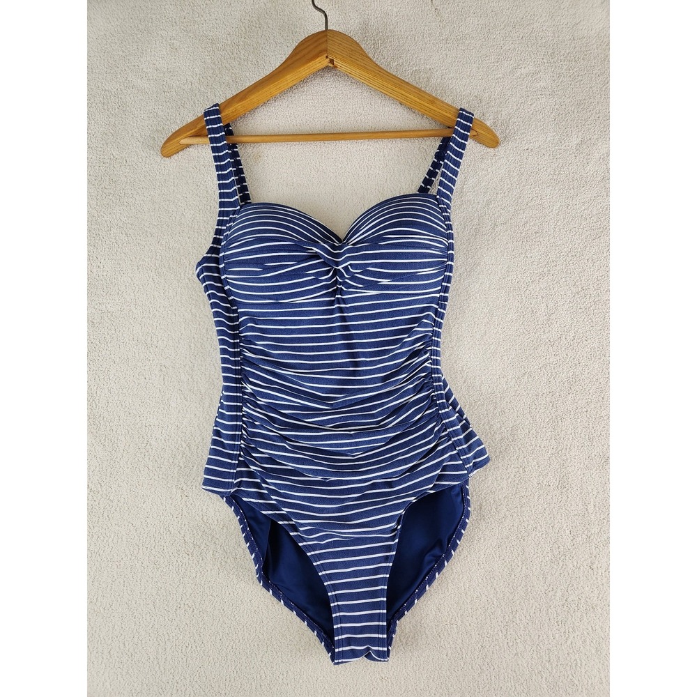 Nip Tuck Swim One Piece Striped Swimsuit Navy White Striped 8 (US) Multi Cup